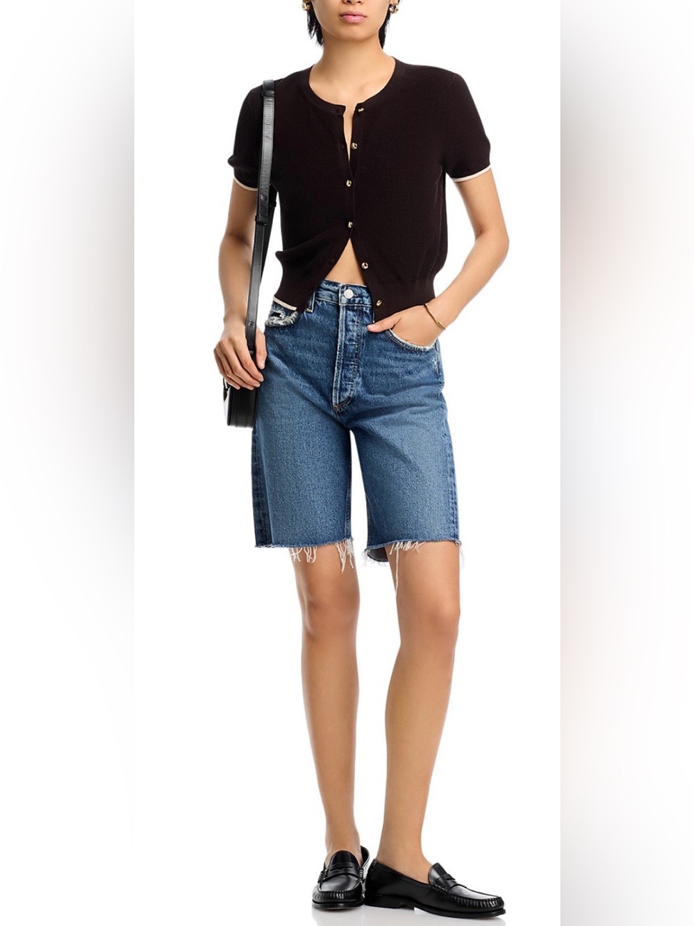 rag & bone Dina Tipped Short Sleeve Cardigan in Chocolate Brown - Picture 2 of 12